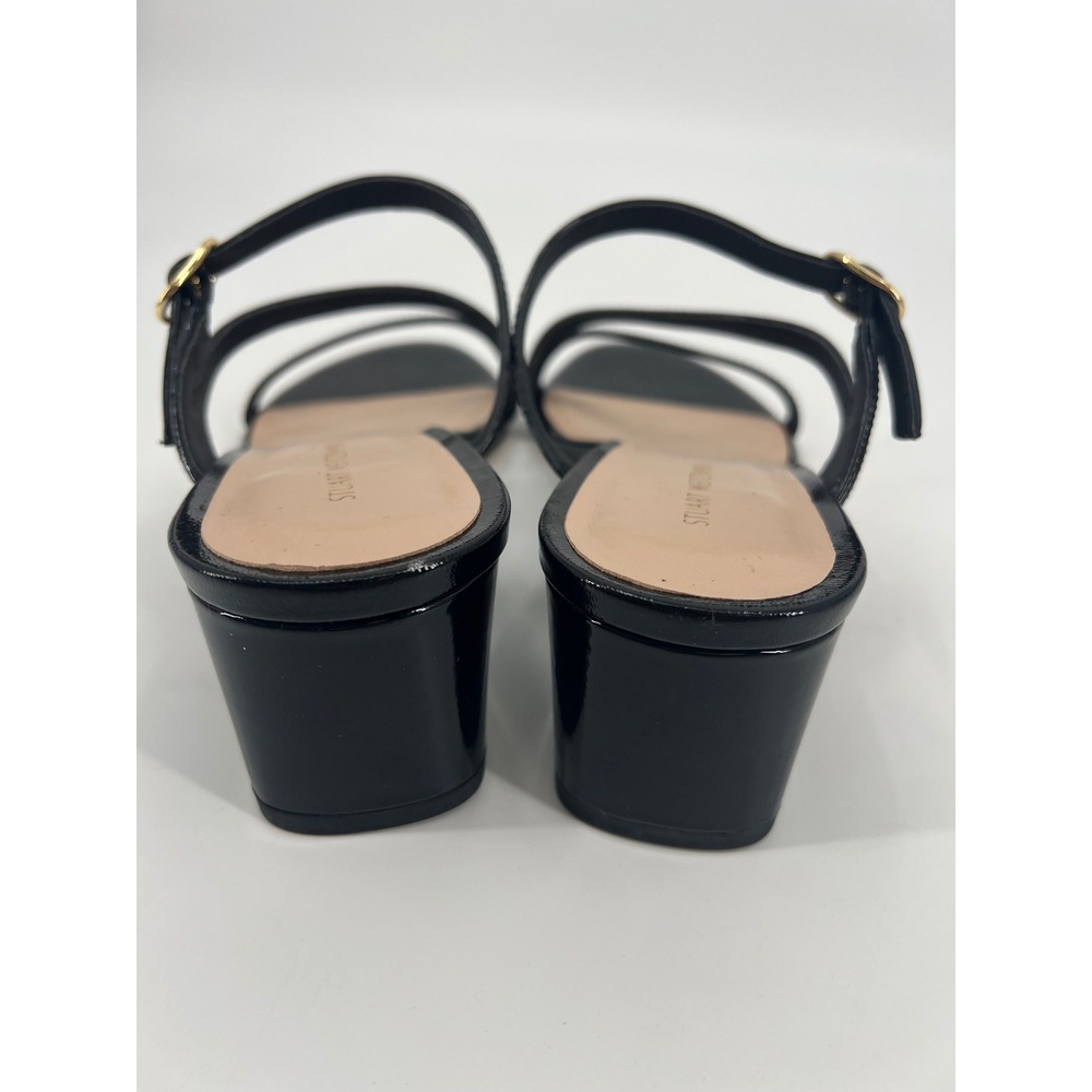 Stuart Weitzman Black Patent Leather Strappy Wedge Sandals Gold Buckle Size 8 - Picture 4 of 8